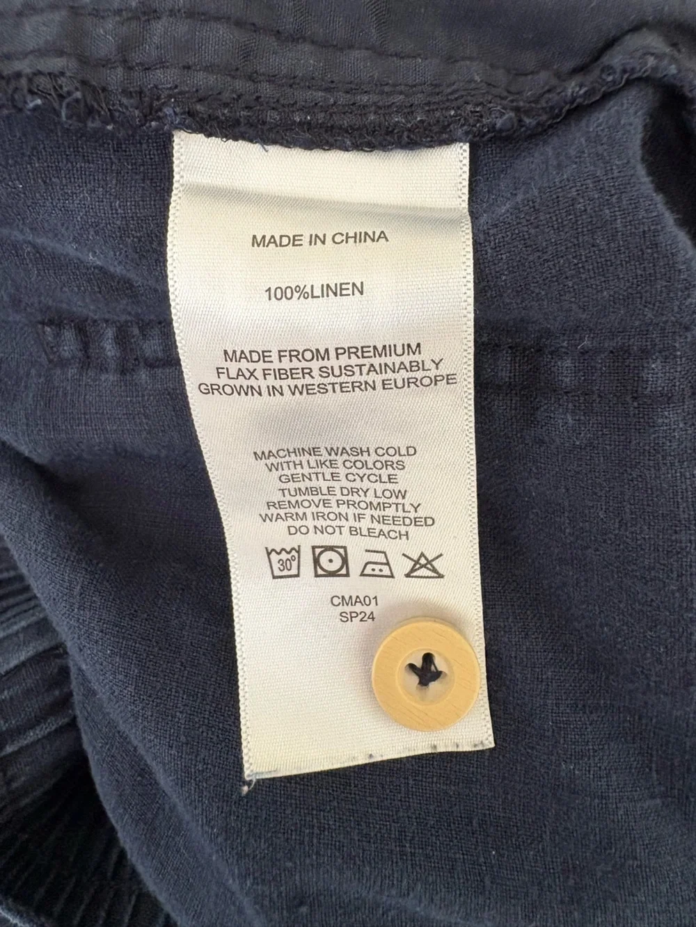 QUINCE 100% European Linen Drawstring Beach Deep Navy Straight Elastic Pants